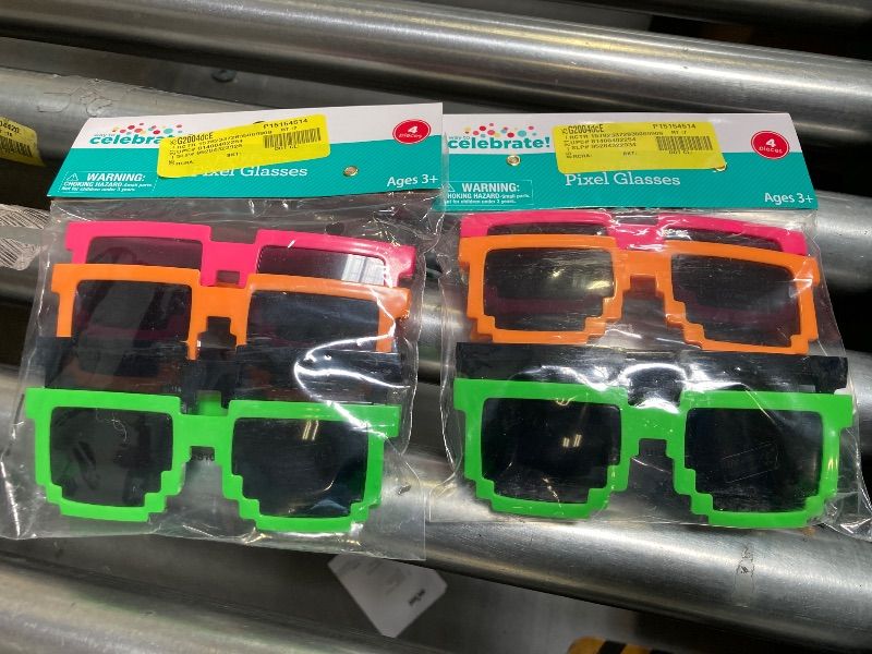 Photo 1 of 2 PACK, Multicolor Neon Pixel Glasses, 4 Count, by Way To Celebrate