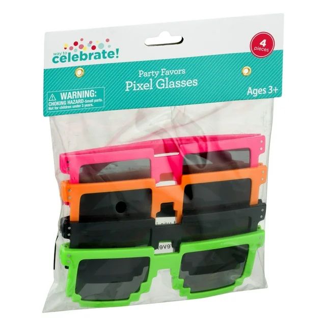 Photo 1 of 2 PACK, Multicolor Neon Pixel Glasses, 4 Count, by Way To Celebrate
