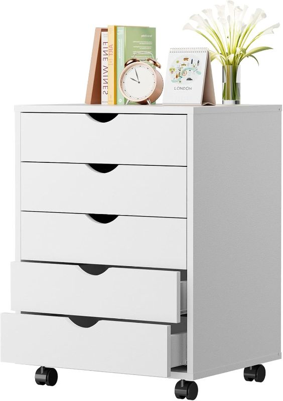 Photo 1 of OLIXIS Chest File Cabinet 5 Drawers Wood Rolling Organization Storage Dresser with Wheels for Home Office 18.74" W x 15.75" D x 25.39" H
