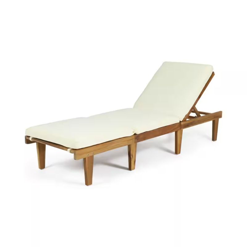 Photo 1 of Ariana Wood Outdoor Patio Chaise Lounge with Cream Cushion