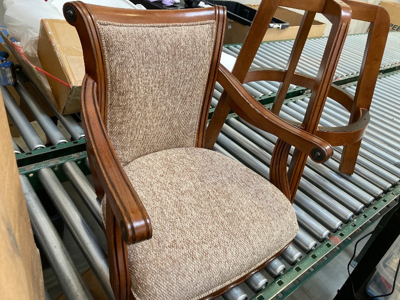 Photo 1 of Linon Brandon Upholstered 30" Wood Swivel Bar Stool with Arms in Warm Cherry
