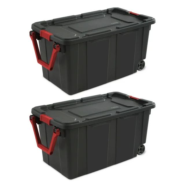 Photo 1 of Sterilite Extra Large Storage Bin, 40 Gallon Wheeled Plastic Storage Container with Handle, Black, Pack of 2