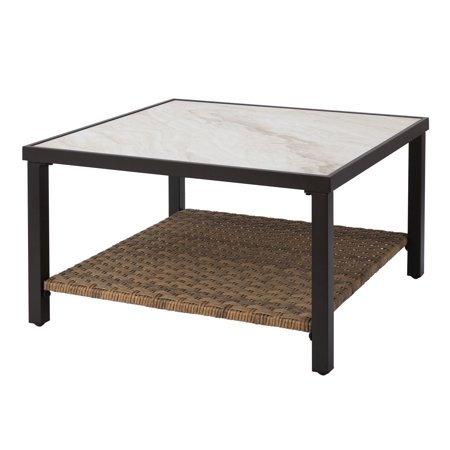 Photo 1 of Better Homes & Gardens River Oaks Tile Top Coffee Table with All-Weather Wicker Shelf White