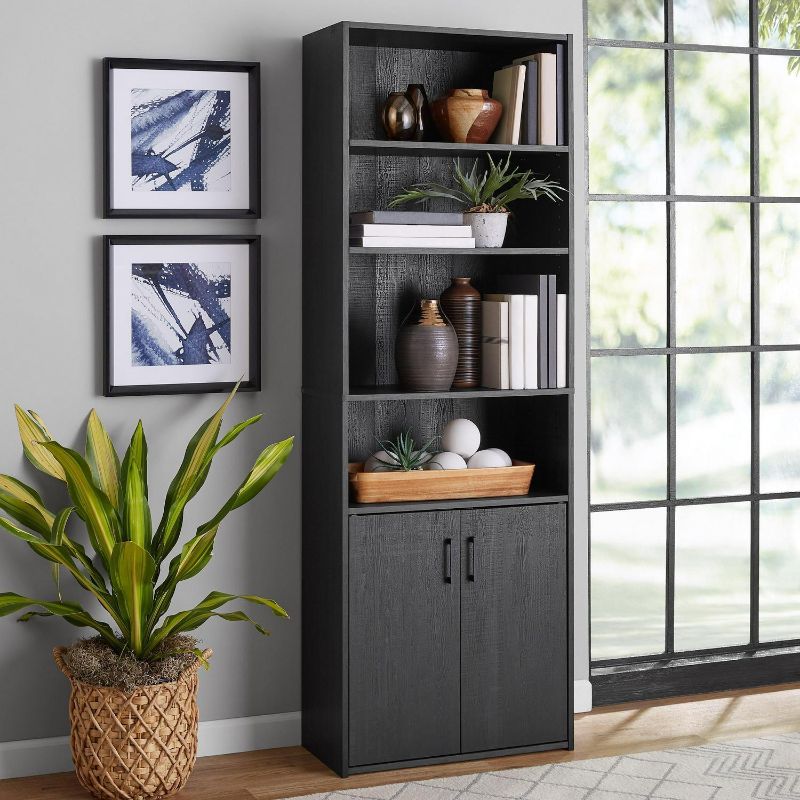 Photo 1 of  Mainstays Traditional 5 Shelf Bookcase with Doors Black Finish 