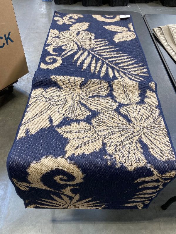 Photo 1 of KONA COAST BY REYN SPOONER Indoor/Outdoor Area Rug, 26 x 72 inches, Navy/Sand