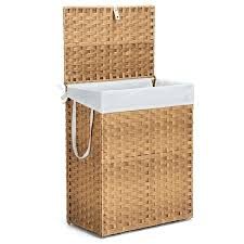 Photo 1 of Laundry Basket With Lid, 110 L Hand-Woven Pp Rattan Laundry Basket With Compartments & Handles, Foldable, Removable Liner