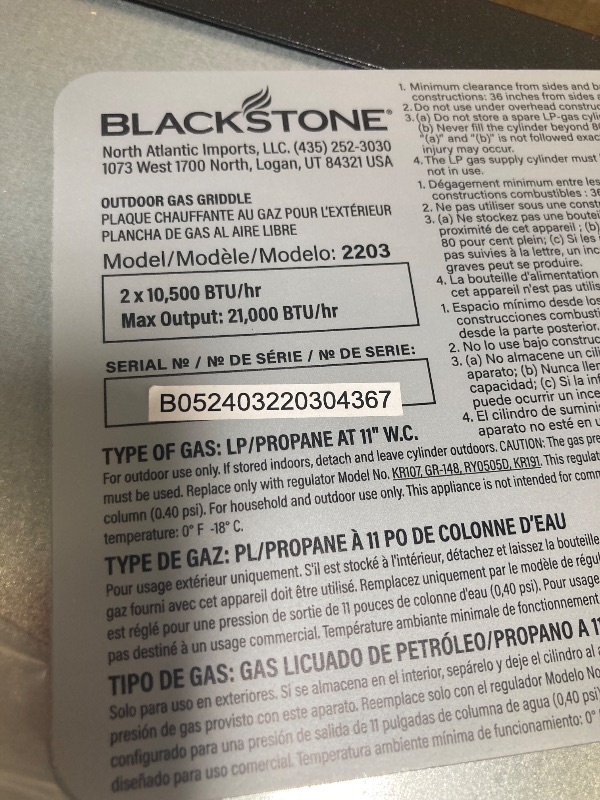 Photo 1 of Blackstone 2203 22” Original Tabletop Griddle with Omnivore Griddle Plate, Powder Coated Steel, Black