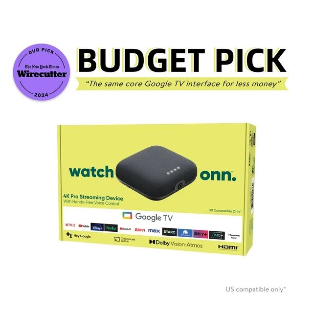 Photo 1 of onn 4K Pro Streaming Device with Google TV Hands-Free Voice Control & Dolby Atmos/Dolby Vision