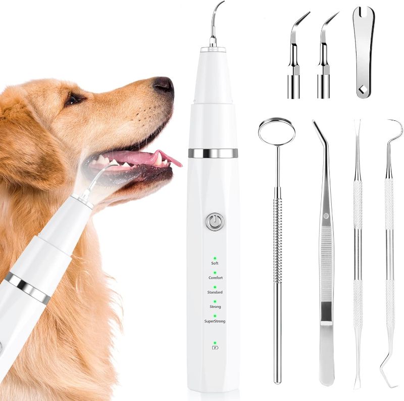 Photo 1 of  Dog Plaque Remover for Teeth?Pet Ultrasonic Tooth Cleaner?Teeth Cleaning Kit -Tartar Remover for Teeth Stains for Dogs and Cats (White) 