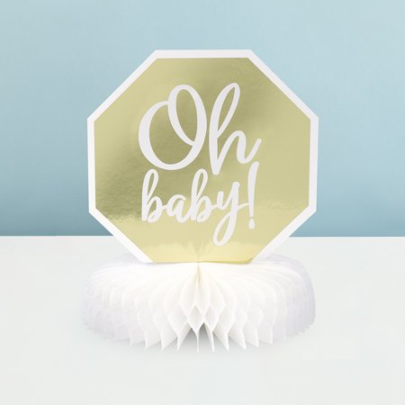Photo 1 of 4 PACK, Mini Gold "Oh Baby" Baby Shower Centerpiece, 8.25in 