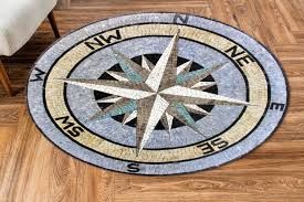 Photo 1 of Compass Printed fashion Rug Pattern Round Carpet Living room Bedroom decorate Non slip computer chair mat, 5 FT DIAMETER