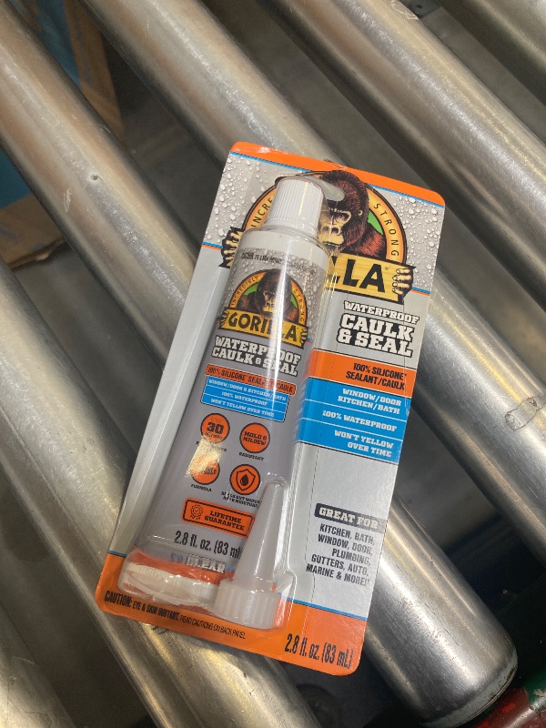 Photo 1 of Gorilla 100 Percent Silicone Sealant Caulk, 2.8 ounce Squeeze Tube, Clear