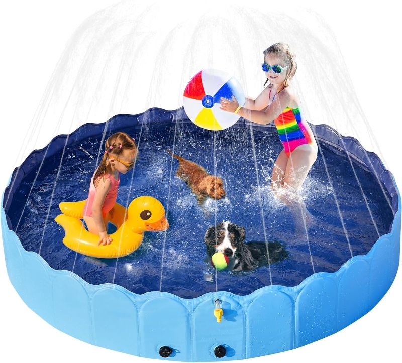Photo 1 of  Yaheetech Foldable Dog Bath Pool Collapsible Dog Bathing Tub Doggie Wading Pool with Sprinkler for Indoor/Outdoor Use Suitbale for Puppy Small Medium Dogs Cats(Blue, 71x13 inch) 