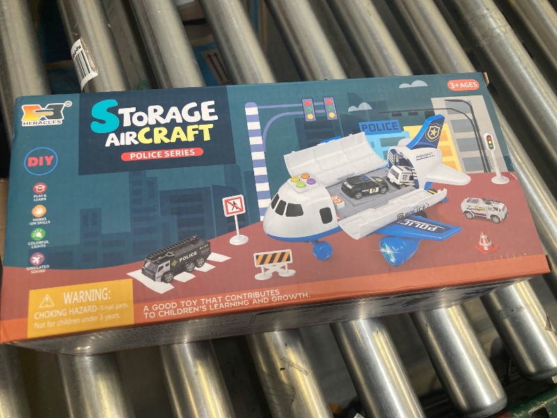 Photo 1 of 16pcs/set High Quality LED Lights kids airplane toy model Alloy car road signs and roandblocks are provided in the box baby gift