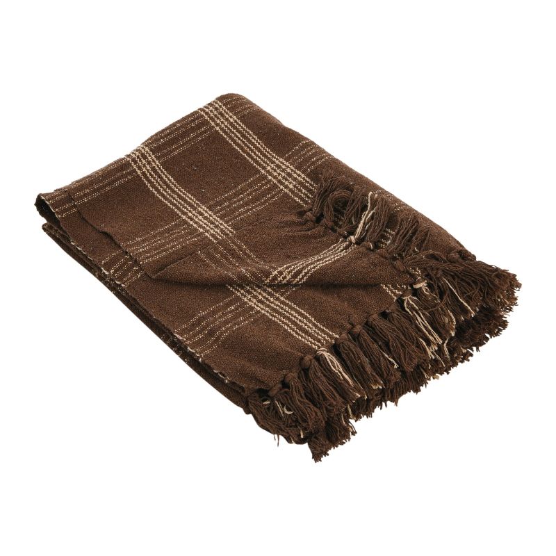 Photo 1 of  Brown Plaid Recycled Cotton Throw Blanket 