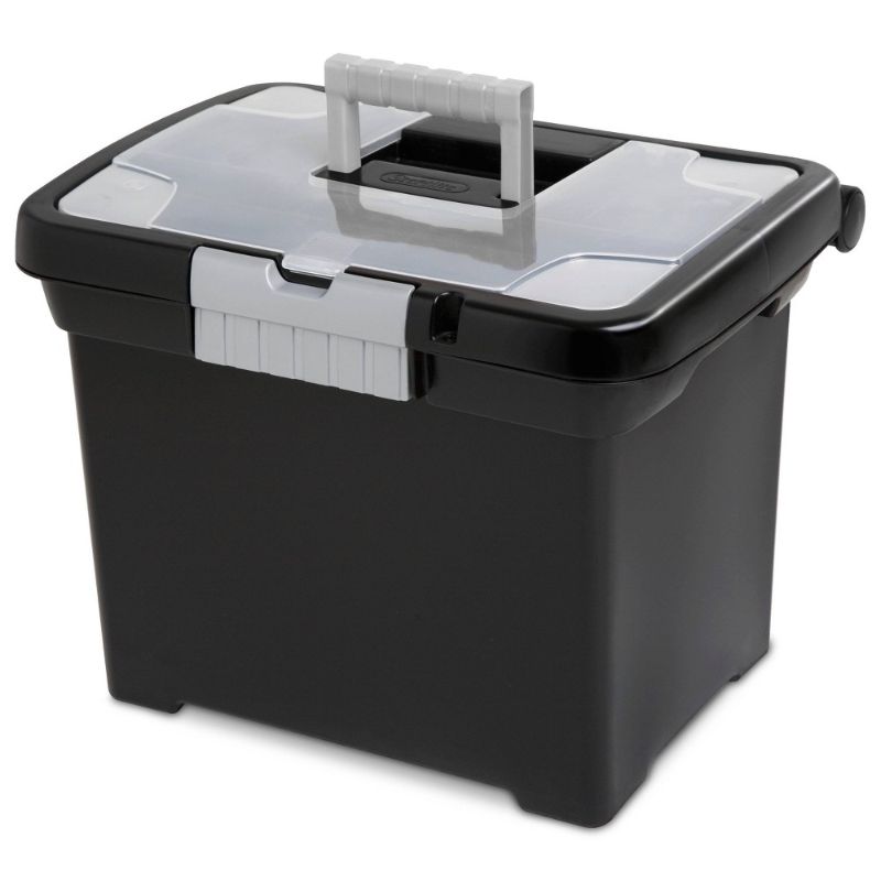 Photo 1 of Sterilite Medium Letter File Box Black: Plastic File Organizer with Handle & Clear Cover, 8.5x11 Inch Storage Bin