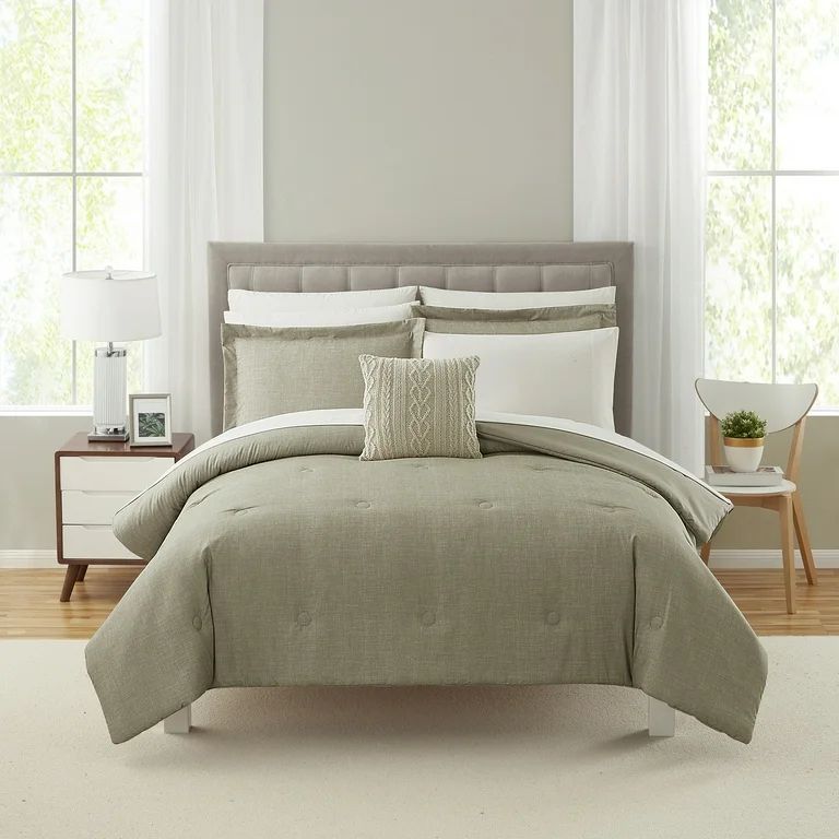 Photo 1 of Mainstays 10 Piece Beige Bed in a Bag Comforter Set with Sheets, Queen