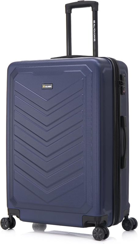 Photo 1 of  US ARMY Fox Pro 28 inch Large Expandable Hardshell Suitcase with TSA Lock | Lightweight Travel Luggage with Spinner Wheels, Chevron Icon, Gel Handle, Retractable Trolley, Side Studs | Navy Blue 