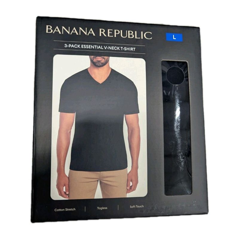 Photo 1 of Banana Republic Men's V-Neck Tee, 3-pack, BLACK, SIZE L
