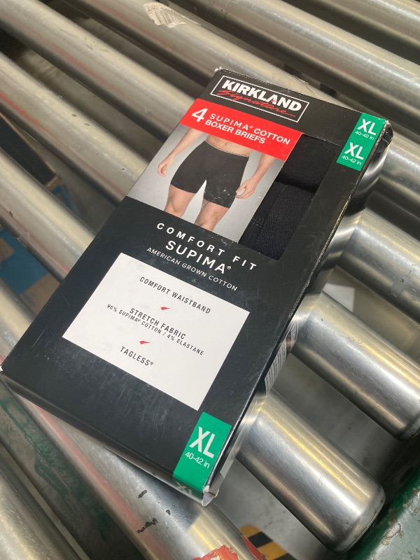 Photo 1 of Kirkland Signature Men's Stretch Cotton Boxer Briefs, Black/Gray, Extra Large, 4 Count
