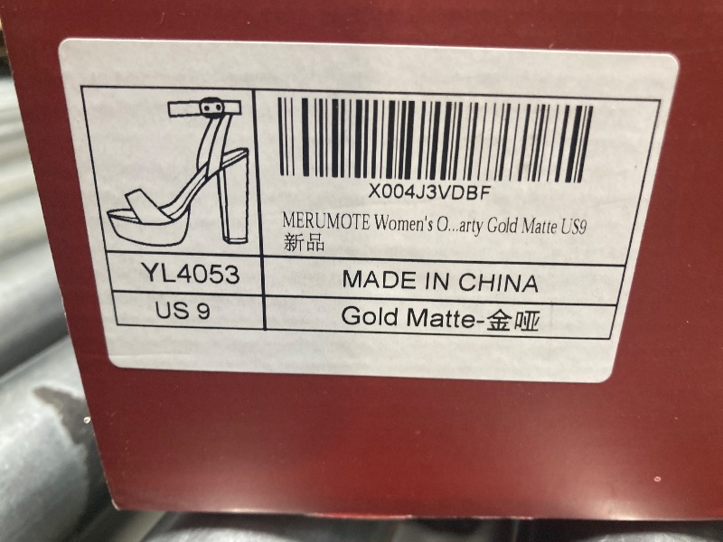Photo 1 of MERUMOTE Women's Open Toe Ankle Strap Elegant Chunky Heels Platform Pump Sandals for Party Gold Matte US9