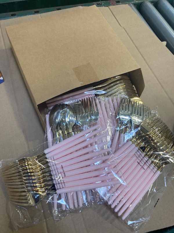 Photo 1 of WDF Pink Disposable Pink &Gold Plastic Silverware for Wedding/Baby Shower