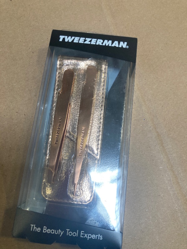 Photo 1 of Tweezerman Rose Gold Petite Point and Slant Tweezer Set with Travel Case