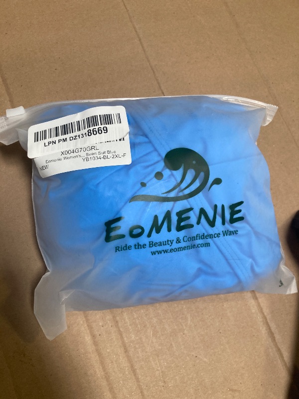 Photo 1 of Size 2XL--Eomenie Women's One Piece Swimsuit Tummy Control Slimming Bathing Suit Ruched Swimwear Tie Back Shell Stitch Swim Suit Blue