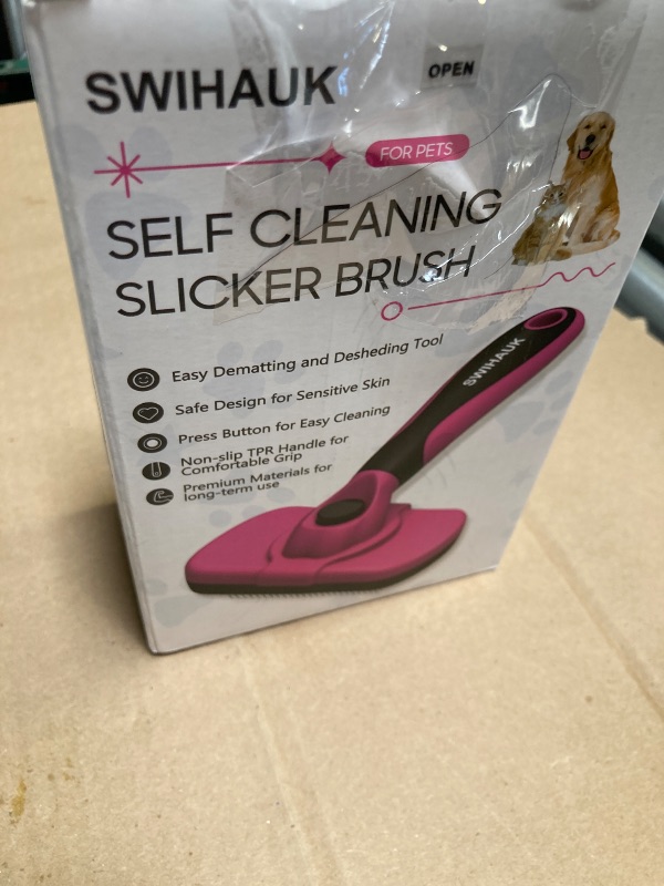 Photo 1 of Swihauk Self Cleaning Slicker Brush for Dogs & Cats - Skin Friendly Grooming, Deshedding, Hair Removal for Puppies & Long/Short Haired Pets, Pet Supplies Accessory, Pink