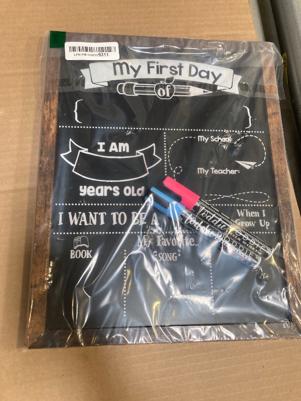 Photo 1 of Loddie Doddie - First/Last Day of School Board and Chalk Markers - 14” X 11” Double Sided Rustic Frame with Printed Surface - First Day Back to School Supplies Signs - 2 Markers (Rustic Brown)