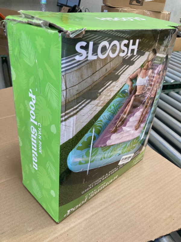Photo 1 of SLOOSH Inflatable Tanning Pool Lounger Float, 85" x 57" Extra Large Pool Floats Adult with Pillow, 4 in 1 Suntan Tub Raft Floatie,Sunbathing Bed Lounge for Water Blow Up Ball Pit, XL-Cyan Pink
