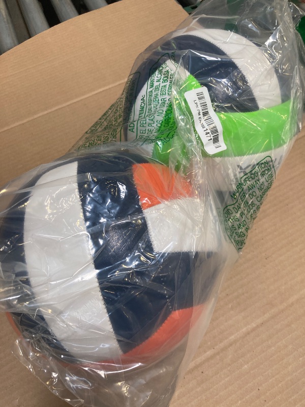 Photo 1 of Xcello Sports Volleyball Assorted Graphics with Pump Navy/Green/White, Navy/Orange/White (Pack of 2)