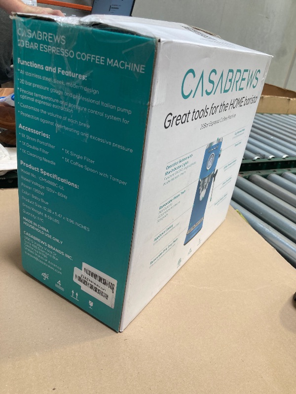Photo 1 of CASABREWS CM5418 Espresso Machine 20 Bar, Stainless Steel Espresso Maker with Milk Frother Steam Wand, Professional Coffee Machine with 34oz Removable Water Tank, Baby Blue