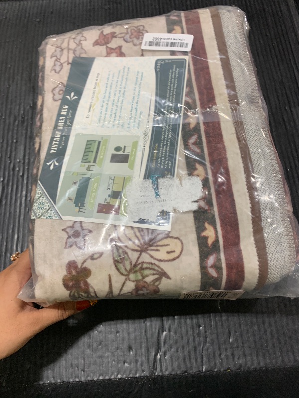 Photo 1 of Softlife Washable Rug for Living Room, 5x7 Rugs for Kitchen, Non-Slip Oriental Indoor Mat Under Dinning Table, Mordern Print Home Carpets with Rubber Backing for Kids, Maroon and Beige