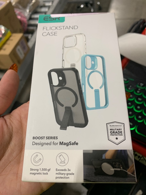 Photo 1 of ESR for iPhone 16 Case with Kickstand, Compatible with MagSafe, Magnetic Military-Grade Shockproof Fully Adjustable Flickstand Phone Case, Boost Series, Clear Green