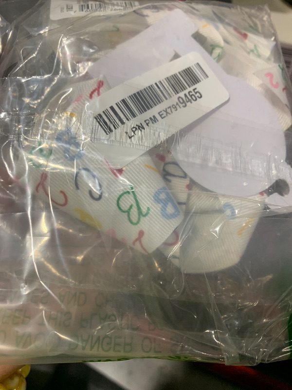 Photo 1 of Wee Ones Girls School-themed Printed Grosgrain Hair Bow on a WeeStay Clip with Plain Wrap, King, ABC'S White