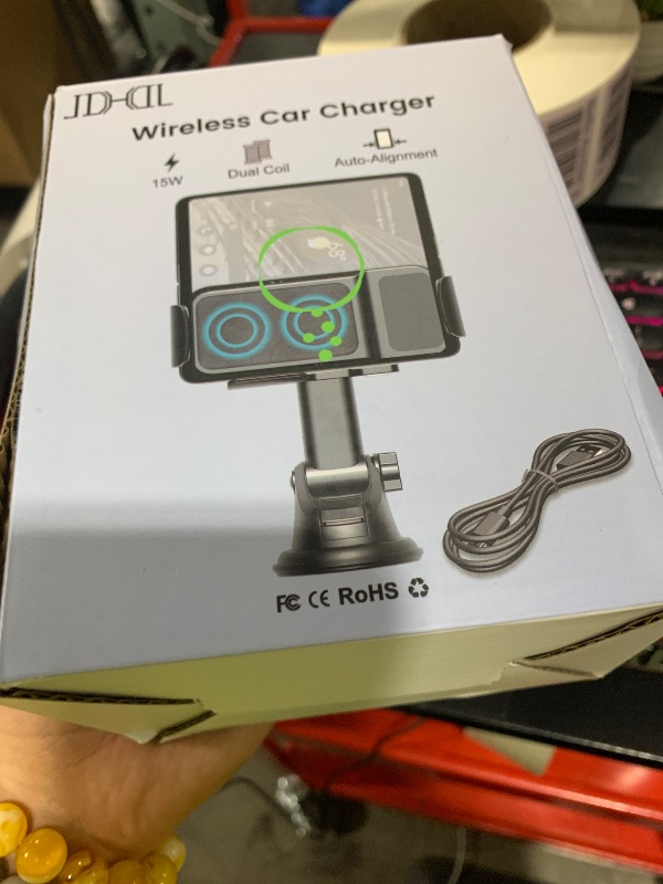 Photo 1 of Wireless Car Charger Mount, 15W Dual Coil Rotatable Car Phone Holder Wireless Charger for Samsung Galaxy Z Fold 7/6/5/4/3/2, Z Flip, S25/S24/S23/S22 Series and iPhone, Car Charger Included