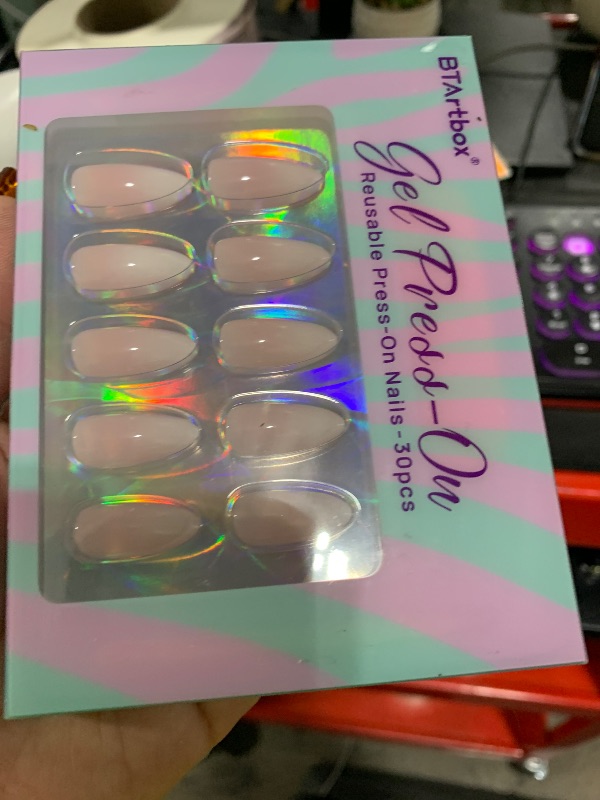 Photo 1 of BTArtbox Press On Nails Almond - Medium Press On Nails, Pink White Ombre Soft Gel Nails, Natural Reusable Stick On Nails in 15 Sizes - 30 Fake Nails Kit, Silken Fade