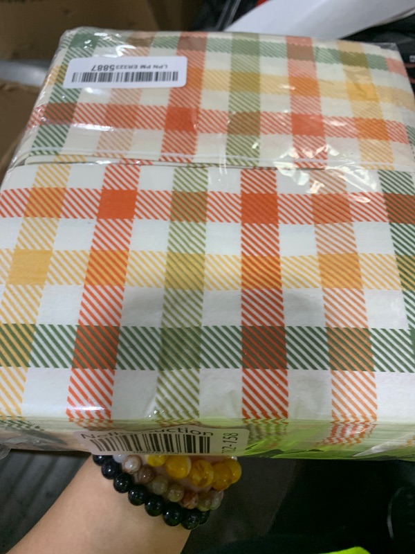 Photo 1 of 100 Fall Plaid Paper Napkins Autumn Colors Paper Hand Towels Thanksgiving Harvest Disposable Party Napkins Modern Farmhouse Orange Green Check Decorative Napkins for Party Supplies