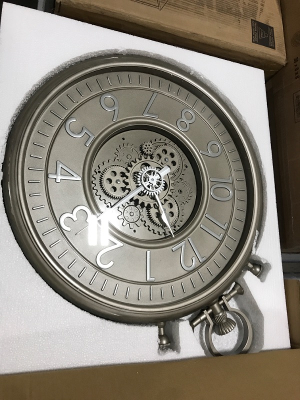 Photo 1 of AYRELY® 24IN Decorative Moving Gear Large Wall Clock, Oversized Industrial Steampunk Gears, Big Numerals Wall Clock for Modern Living Room Decor (Silver)