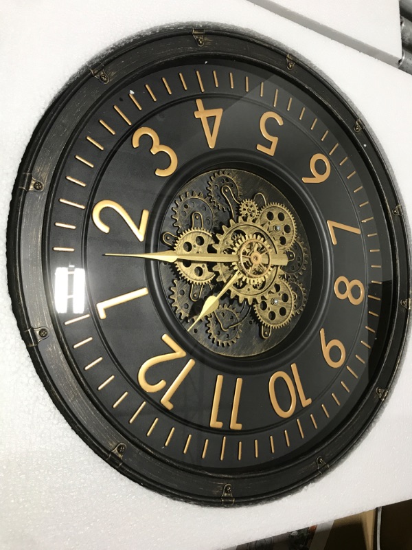 Photo 1 of AYRELY® 24IN Decorative Moving Gear Large Wall Clock, Oversized Industrial Steampunk Gears, Big Numerals Wall Clock for Modern Living Room Decor (Black)