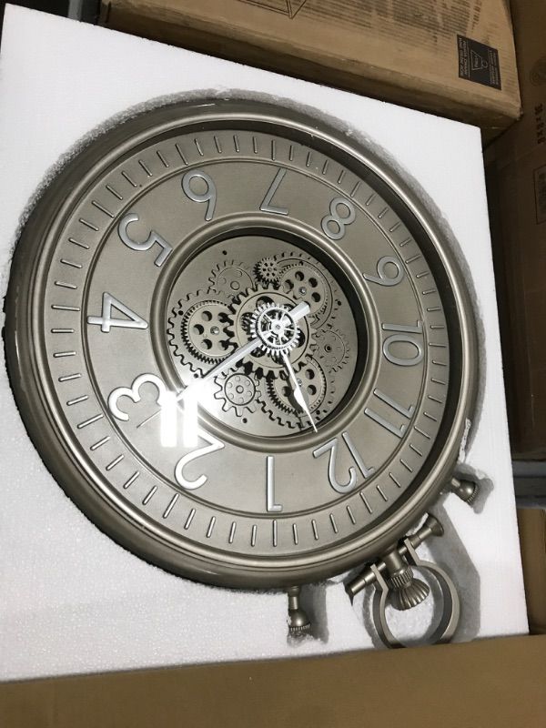 Photo 1 of AYRELY® 24IN Decorative Moving Gear Large Wall Clock, Oversized Industrial Steampunk Gears, Big Numerals Wall Clock for Modern Living Room Decor (Silver)