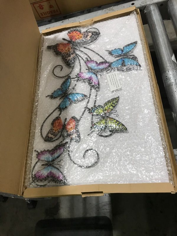 Photo 1 of POXOHO Metal Butterfly Wall Decor, 22"×13.3" Hanging Butterflies Wall Art Sculpture, Handmade Butterfly Outdoor Decor, Multi Color Butterflies Decorations for Patio Backyard Garden Fence Bedroom
