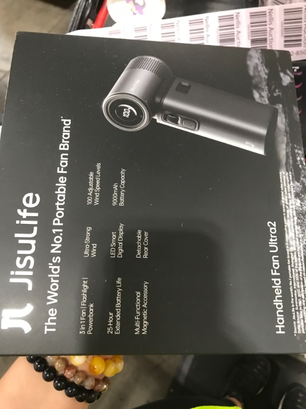 Photo 1 of PARTS ONLY ---------------------------------------------------------JISULIFE Portable Handheld Fan Ultra2, 9000mAh Max 25 Hrs, 5 IN 1, 100 Speed Turbo Fan Rechargeable 18W Power Bank with Flashlight, Metal Shell Multi-Function Travel Essentials Gifts for 