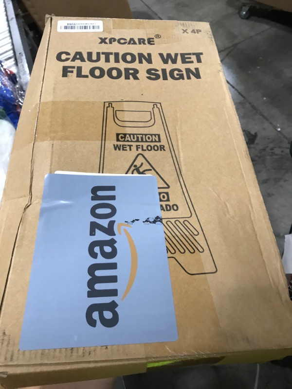 Photo 1 of XPCARE Collapsible Bilingual Caution Wet Floor Sign, Double-Sided A-Frame Safety Caution Sign Commercial, 17.5 Inches, Yellow (4 Pack)