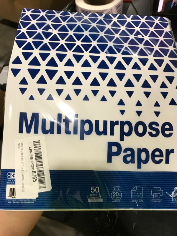 Photo 1 of BAZIC 50 SHEETS 8.5" x 11" White Multipurpose Paper, 20 LB (75 gsm), Copy Paper Fax Laser & General Printing, Create Report Document Flyer for School Office, 50 SHEETS
