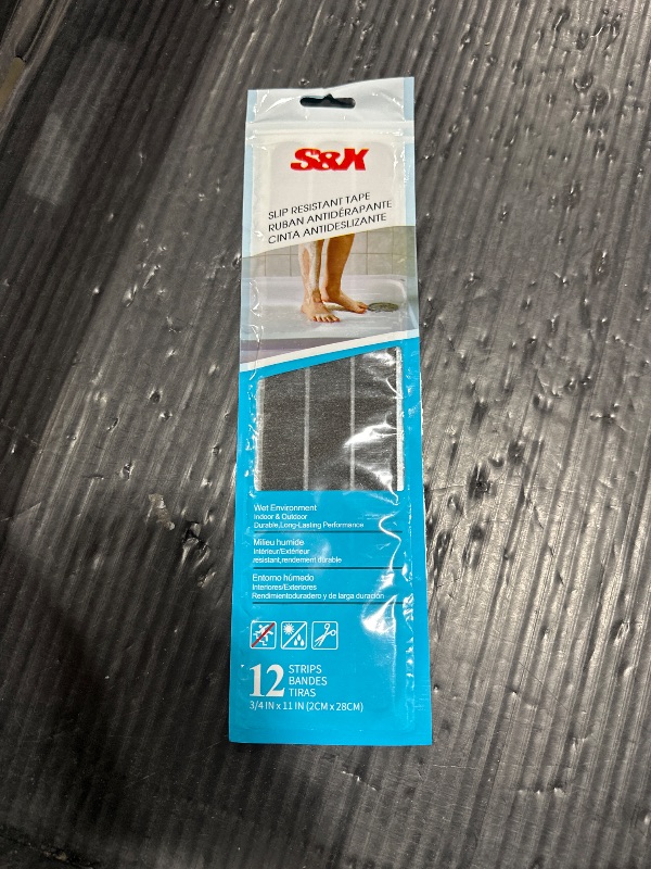 Photo 1 of S&X Non Slip Safety Stickers,Gritty Textured Slip-Resistant Treads,0.75-Inch by 11-Inch,12 Strips Per Pack (Black)