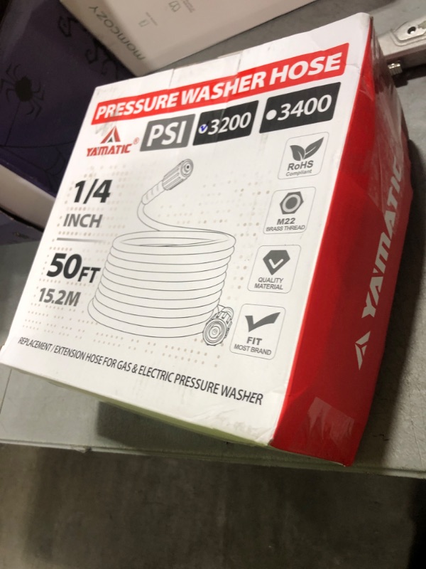 Photo 1 of YAMATIC Pressure Washer Hose 50FT 1/4" M22 Brass Fitting Kink Resistant Power Washer Hose Replacement for Ryobi, Troy Bilt, Greenworks, CRAFTSMAN and more M22 Thread Pressure Washers, 3200 PSI