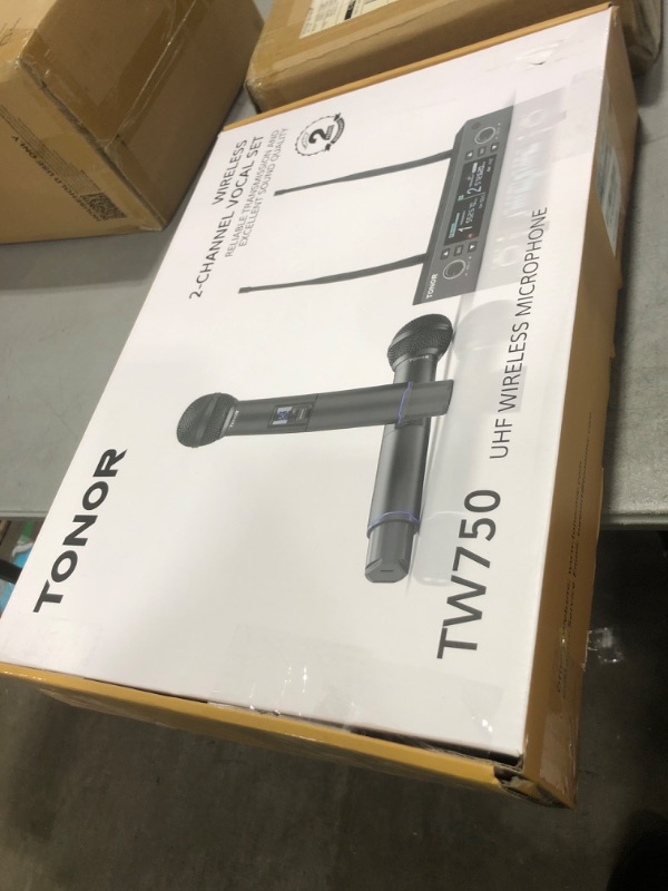 Photo 1 of TONOR Wireless Microphone System, Auto Scan & Pair Professional Rechargeable Wireless Mic, 2x100 UHF Metal Cordless Dynamic Mic Set for Karaoke, Church, Singing, Wedding, Meeting, DJ, 328ft TW750