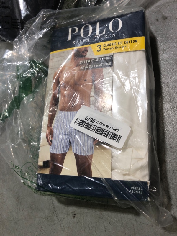 Photo 1 of POLO Ralph Lauren Men's Classic Fit Cotton Woven Boxers 3-Pack, White/Cruise Navy, Jarvis Stripe/Cruise Navy, Cannes Plaid/Cruise Navy-3 Pack, Small